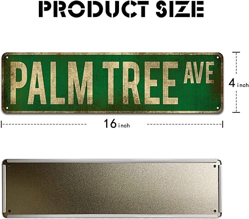 Miniatura 2 de KooLL Letrero de palmera Ave, letrero de aluminio delgado de hojalata con texto en inglés "Street Funny Metal Sign" para decoración de pared para