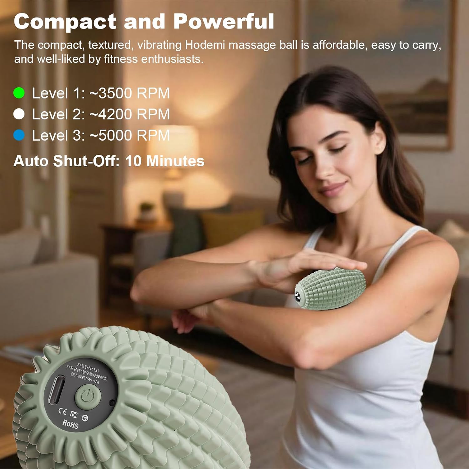 HODEMI Vibrating Massage Ball with Magnetic Rolling Head, Handheld High-Frequency Vibration Massager, 3 Speed Levels, Rechargeable Silicone Massage Roller for Gym, Office, and Travel Use (Green) image 2