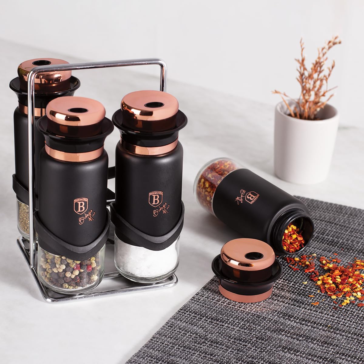Berlinger Haus 5 pcs Spice Rack, Black- Rose Gold