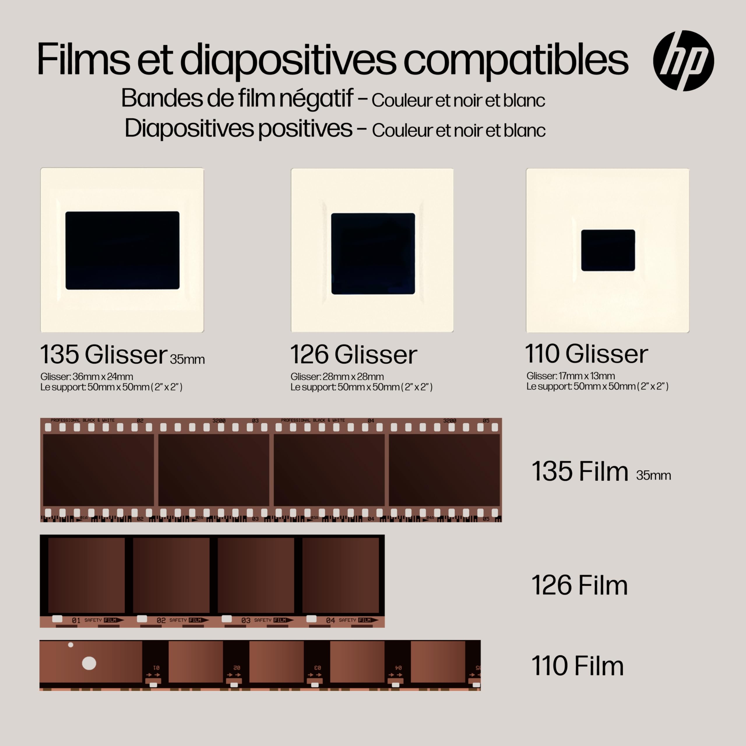 HP FilmScan numériseur de Films et Diapositives écran Tactile LCD 5" 22MP Compatible 135 126 110
