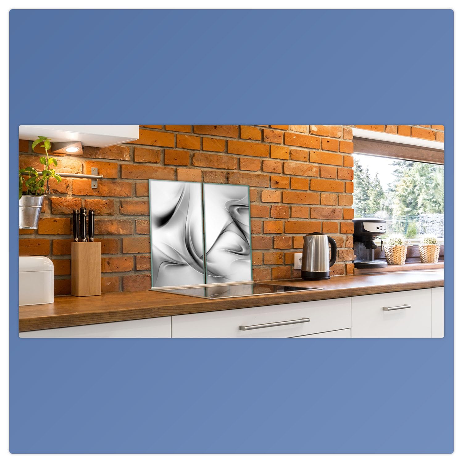 Herdabdeckplatte Abdeckung Ceranfeld Abdeckplatte Schneidebrett 2-Teilig 60x52 Abstraktion Grau Spritzschutz Glasplatte Ceranfeldabdeckung Schutz Herdschutz Sicherheitsglas Glasschneidebrett 2x30x52