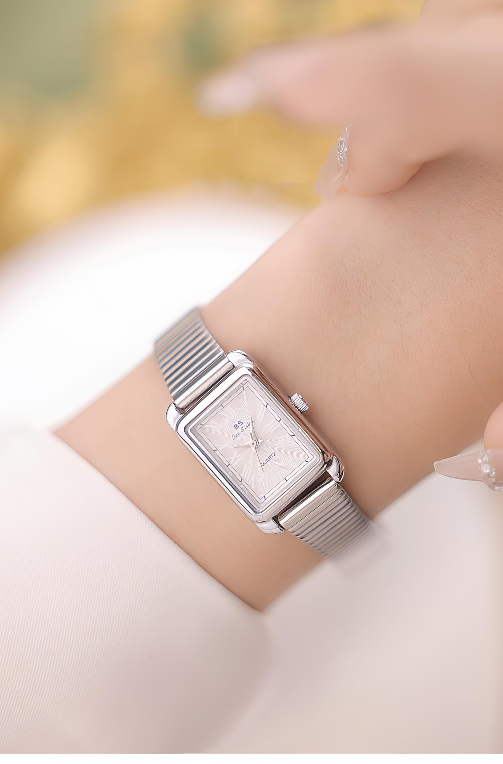 Gosasa Luxury Elegant Rectangle Women's Watch Roman Numeral Dial - Fashion Classic Design, Stylish Waterproof Quartz Watch for Women (Silver)