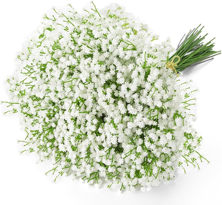 6 Pcs Artificial Baby Breath Gypsophila Flowers Bouquets Real Touch Flowers for Wedding Party DIY Wreath Floral Arrangement Home Decoration (White)