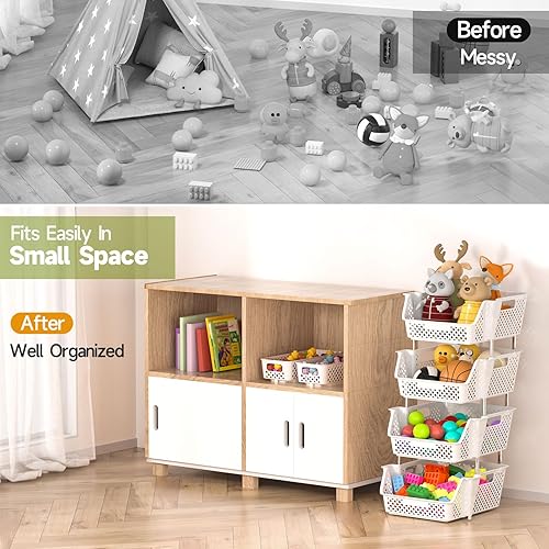 Miniatura 5 de Contenedores de almacenamiento apilables de plástico de 4 niveles, contenedores de almacenamiento multifuncionales de gran capacidad para organizar