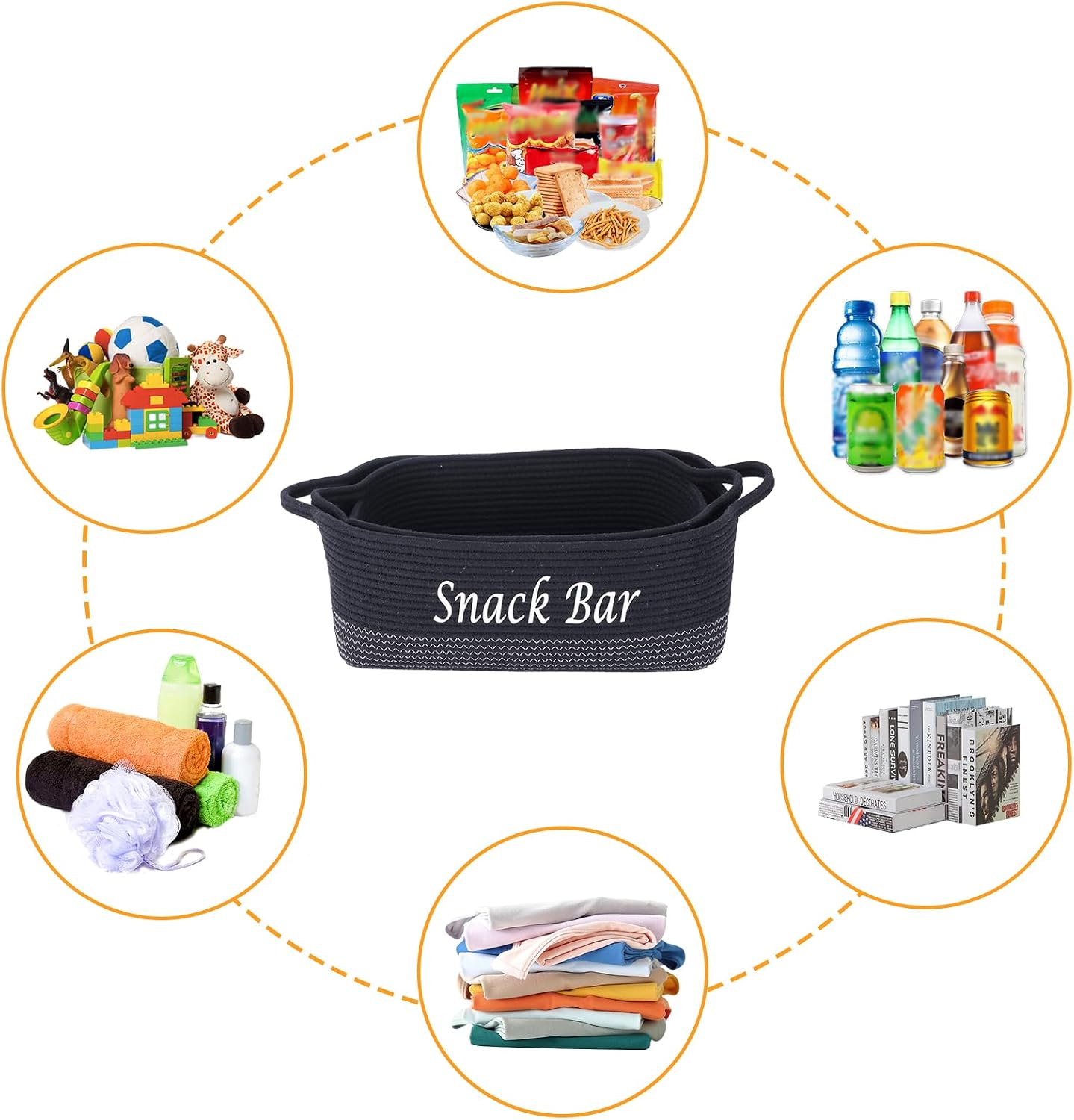 Snack Organizer, Large-Capacity 2 Pcs Snack Containers for Countertop, Pantry, Office; Storage Basket with Handles, Food Container Box Durable Design; Bar Station for Home, Dorm, Breakroom image 3