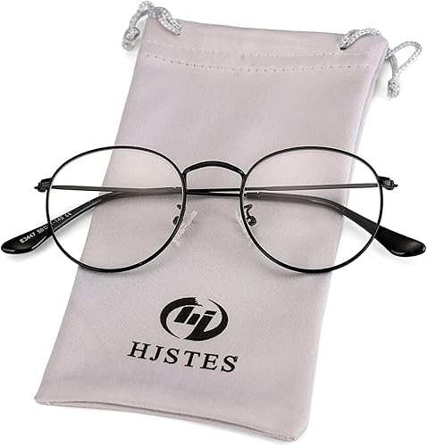 HJSTES Lentes redondos de luz azul para mujeres y hombres, lentes con marco de metal con lente circular retro
