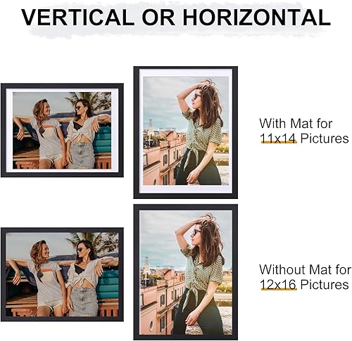 Miniatura 4 de Portarretratos de 12 x 16 pulgadas, madera diseñada con plexiglás inastillable, para exhibir fotos de 11 x 14 pulgadas con paspartú o de 12 x 16