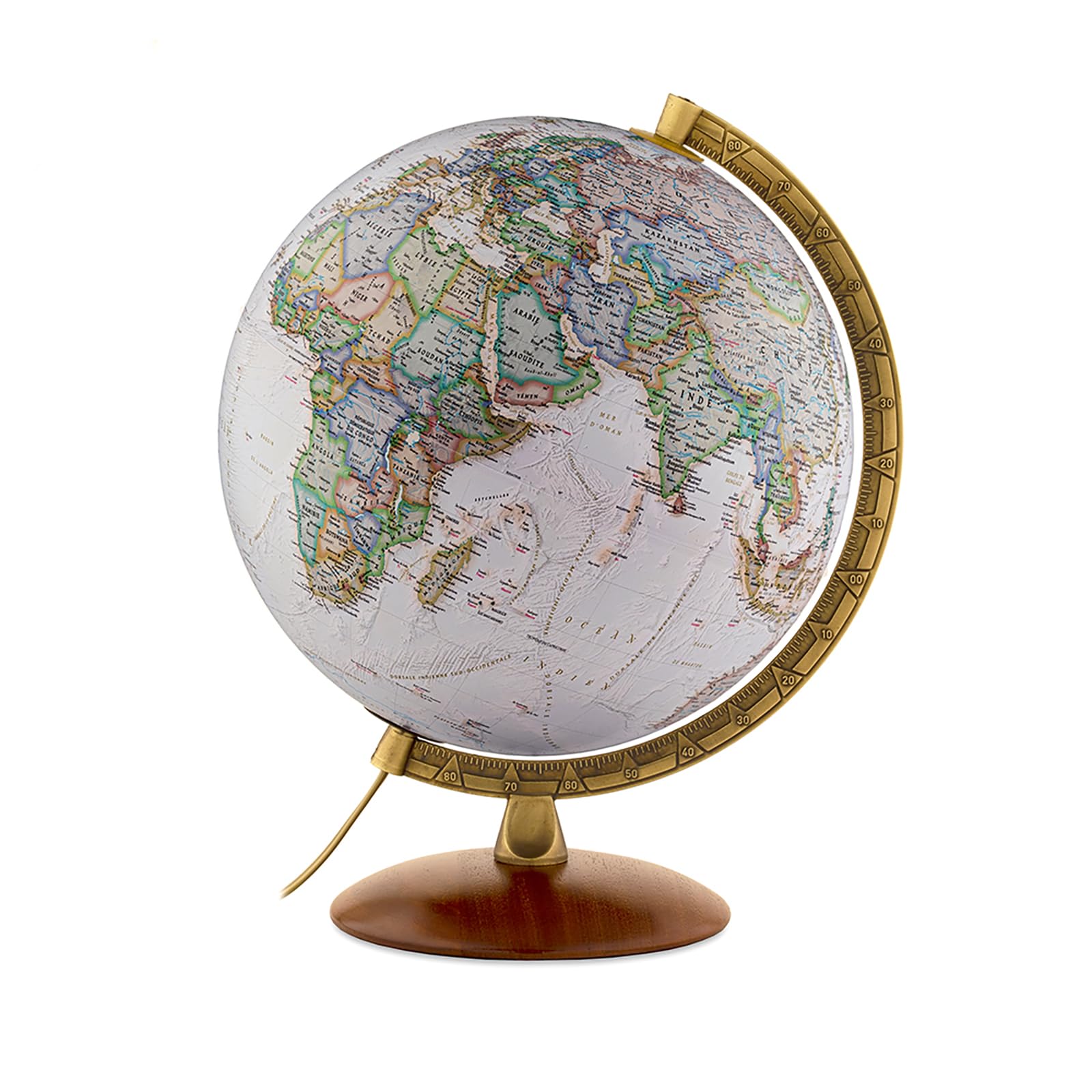 Globe National Geographic lumineux pour salon et bureau : cartographie antique en français