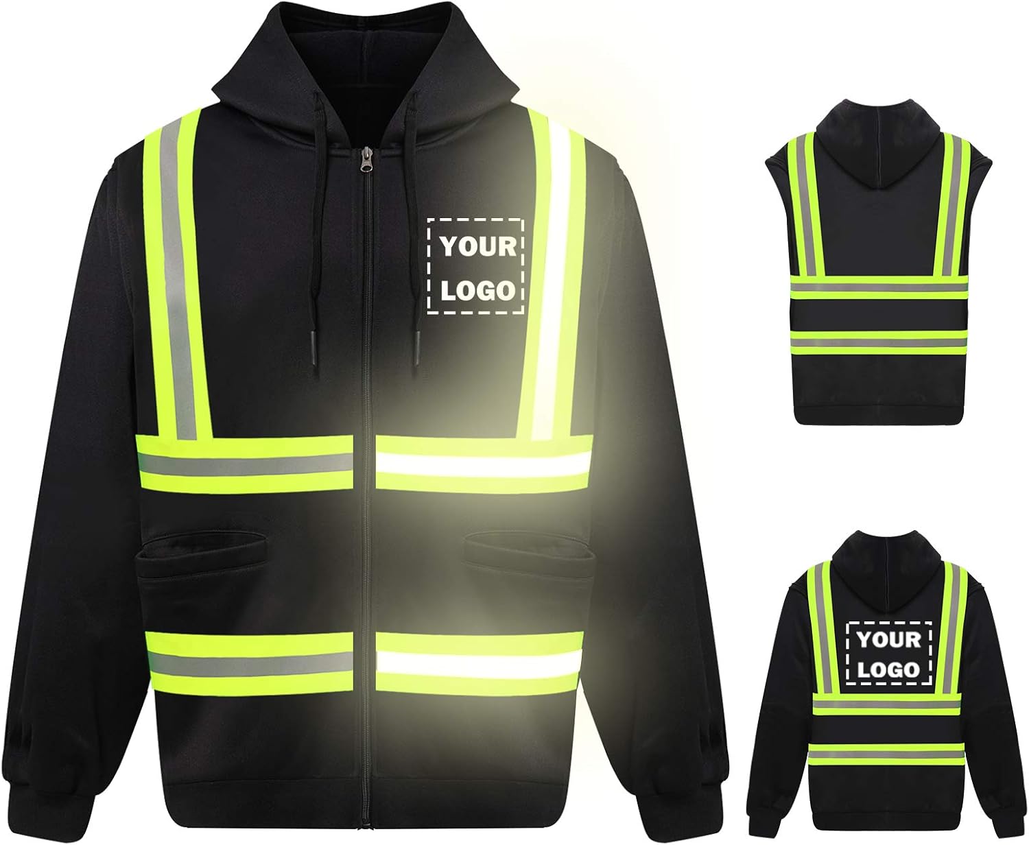 Hi Vis Safety Hoodie Sweatshirt with Removable Sleeve High Visibility Fleece Hooded Work Jacket