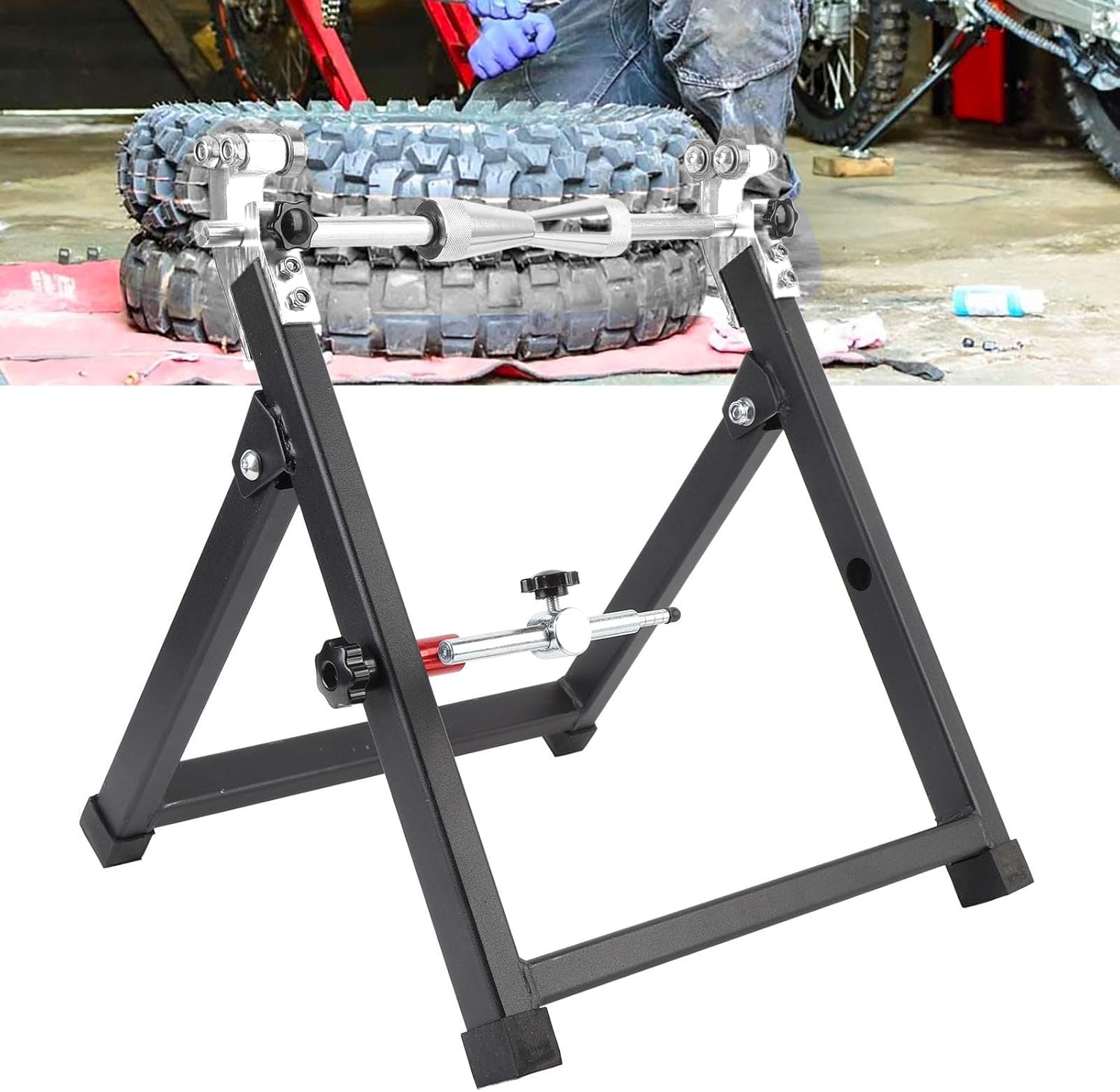Foldable Wheel Balance Stand, Adjustable Centering Cones Balancer Stand, Wheel Balancing Tool, Ideal for Static & Dynamic Tire Alignment