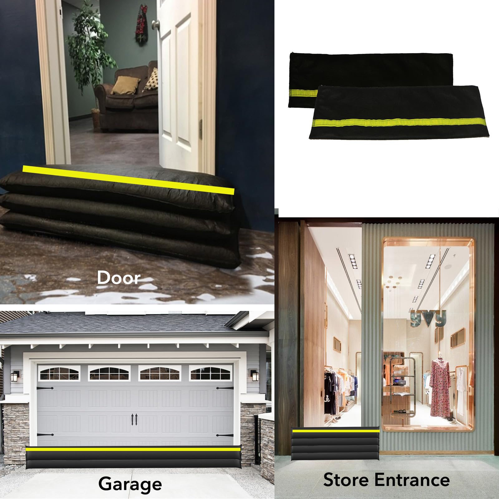5PCS Barriera contro gli Allagamenti con striscia riflettente, si Attiva con l’acqua, Assorbimento dell'acqua Sacchi di Sabbia attivi per Ingresso Porta e Giardino 20x90CM