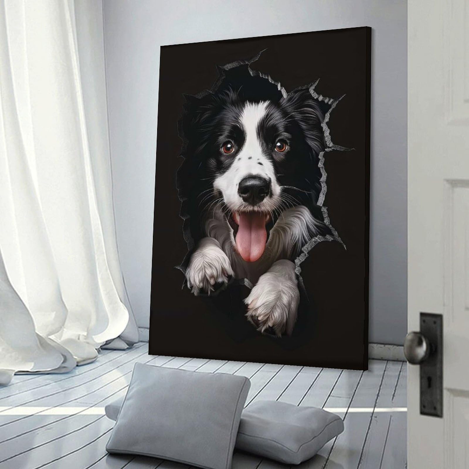 Junmoney Decorative Wall Artwork Border Collie Dog, 24x36inch(60x90cm), for Calm Bedrooms, Home Corners Or Flats, An Easy Wall Refresh for Bedrooms