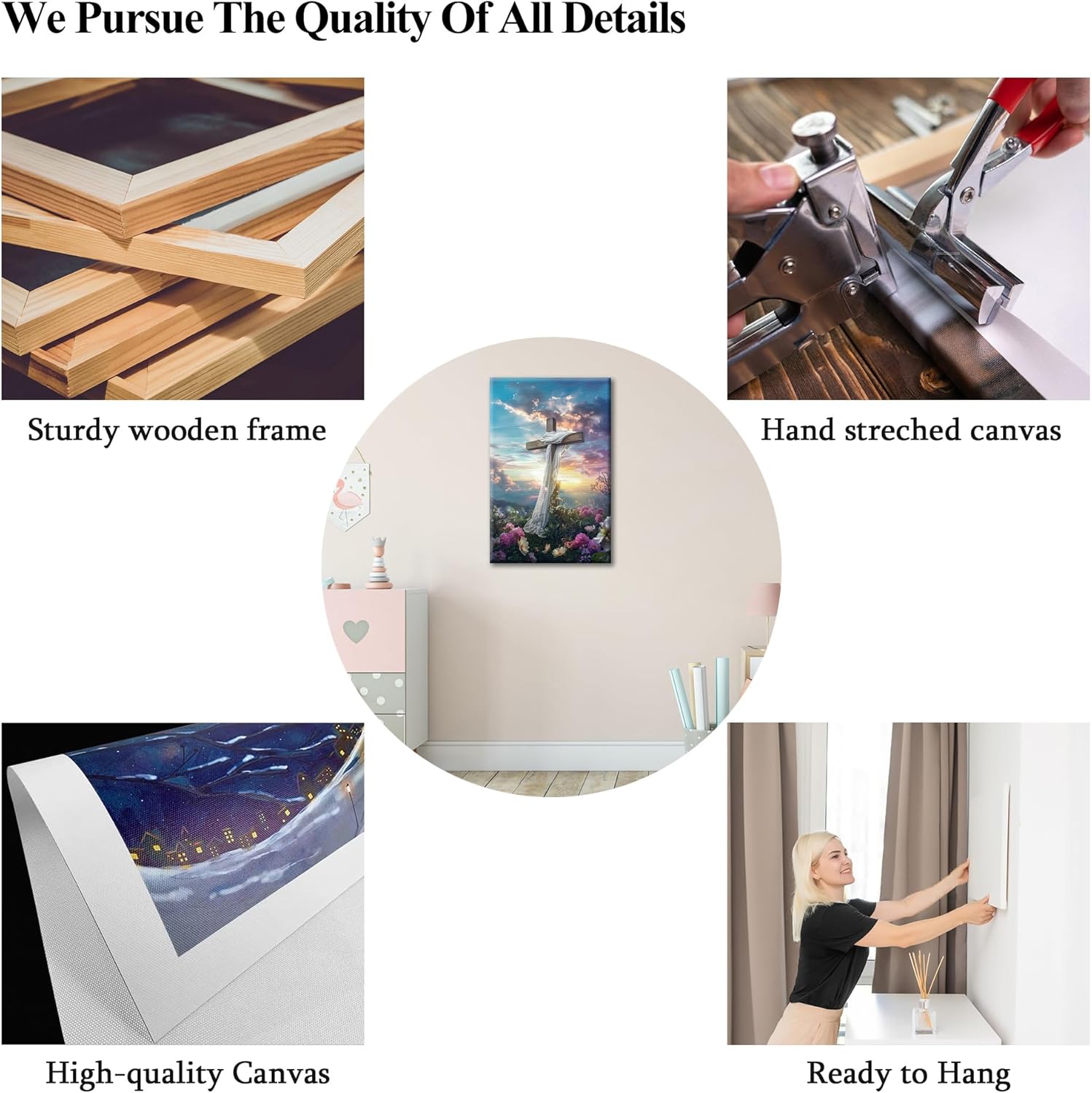 CXVU Crucifixion Of Jesus, Jesus Easter Wall Art, Vintage Easter Pictures Wall Decor for Livingroom, Spring Canvas Wall Art Pictures, Easter Canvas Framed Ready To Hang 12''x18''