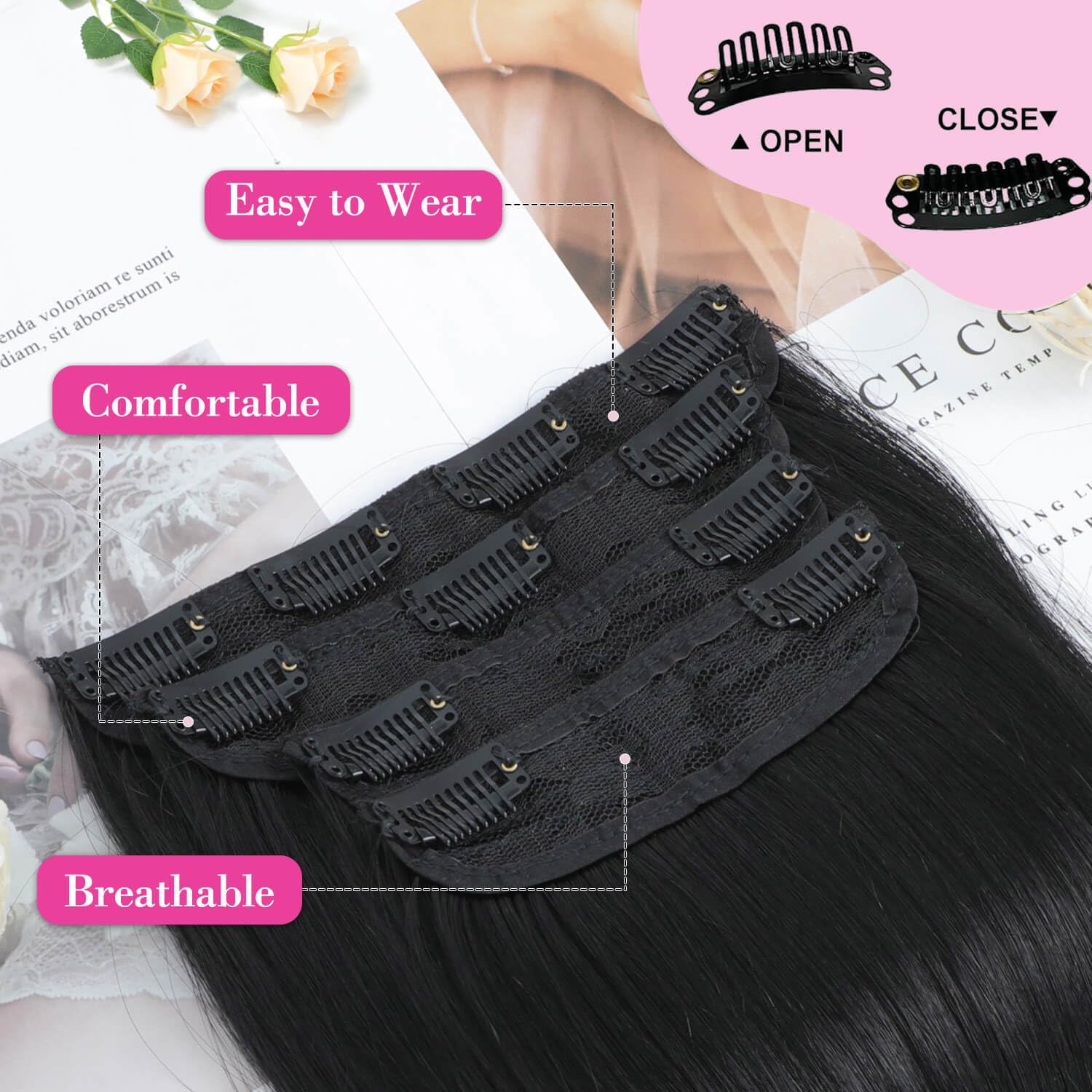 Ms Taj Hair Extensions Clip in 4pcs Natural Black Hair Extension Clip in Synthetic Long Straight Thick Full Head Wavy Hair Pieces for Women - Image 3