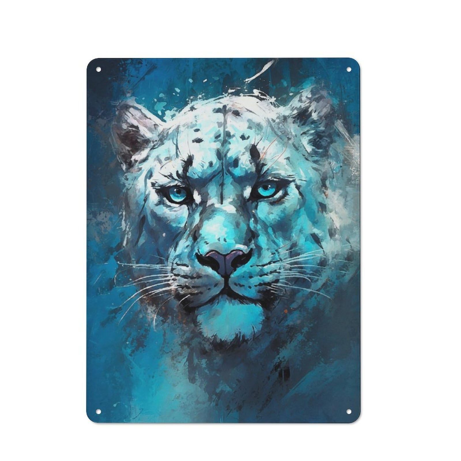 Junmoney Snow Leopard Gaze Metal Plaque 40X30cm With For Hallway Wall, Retro Decor, For Wall Display Collectors