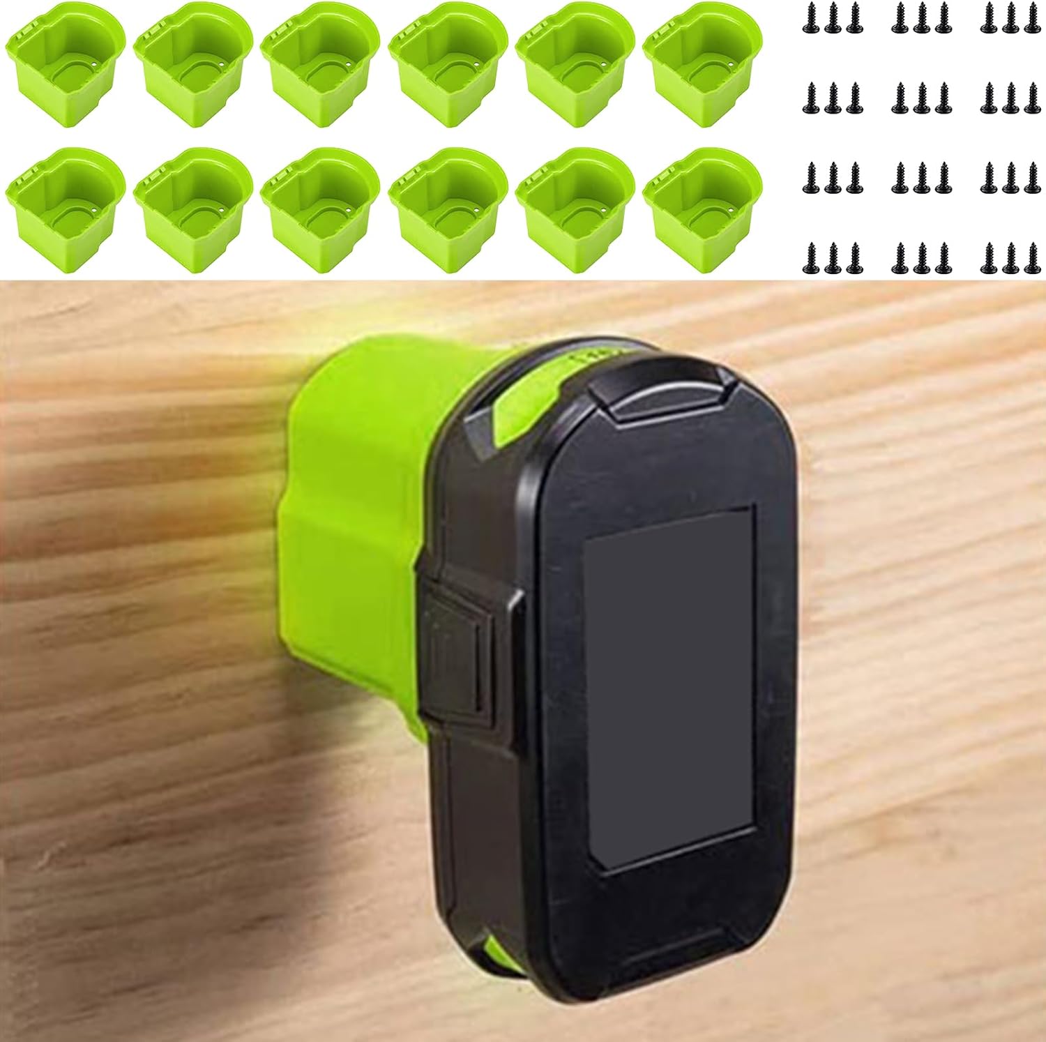 12Pack Battery Holder Compatible with 18V Wall Mounted Battery Mounts Dock Holder Portable Li-ion Battery Hanger Fixed Bracket Reusable for Wall Workbench