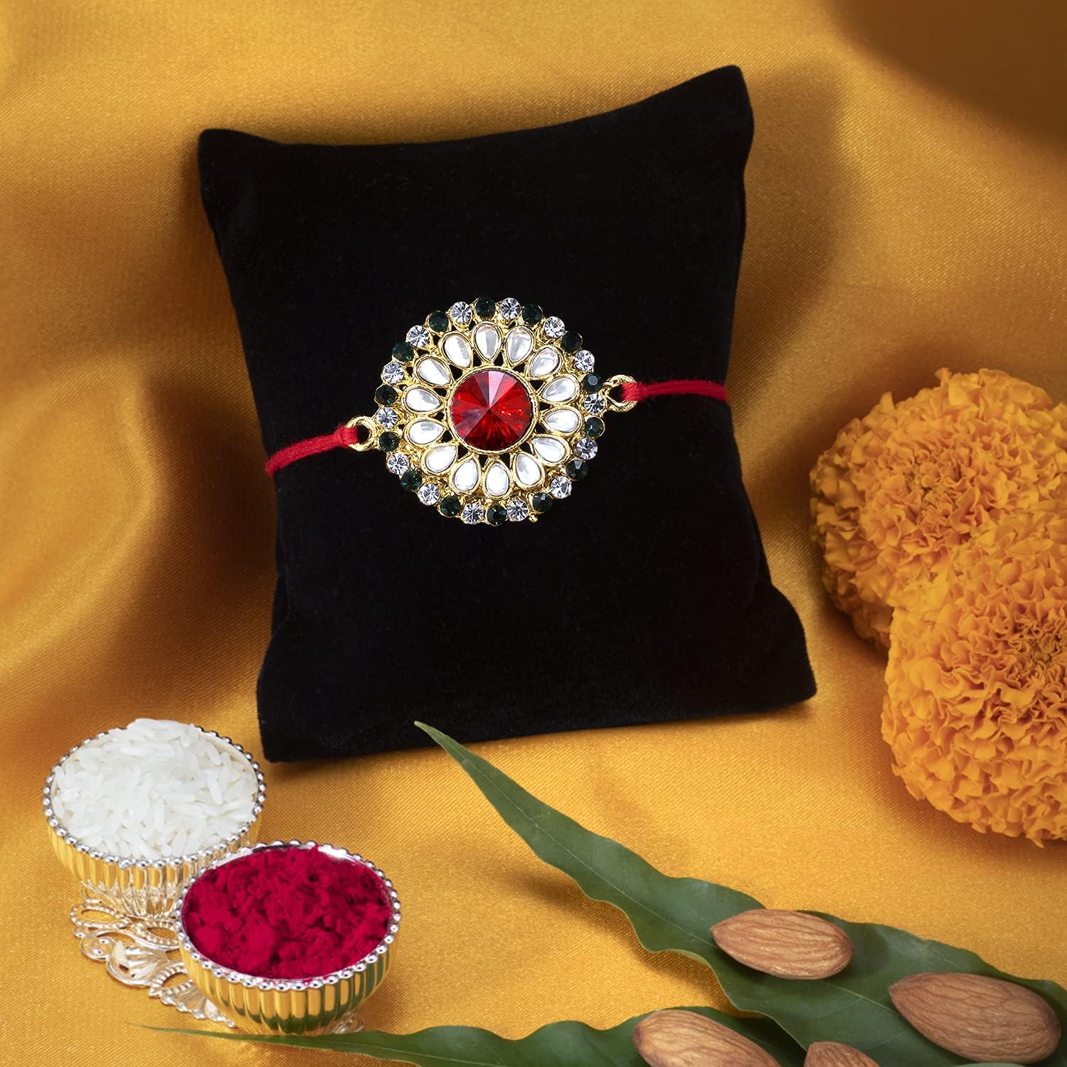 Aheli Indian Traditional Handmade Elegant Kundan & Crystal Stone Rakhi for Brother Men