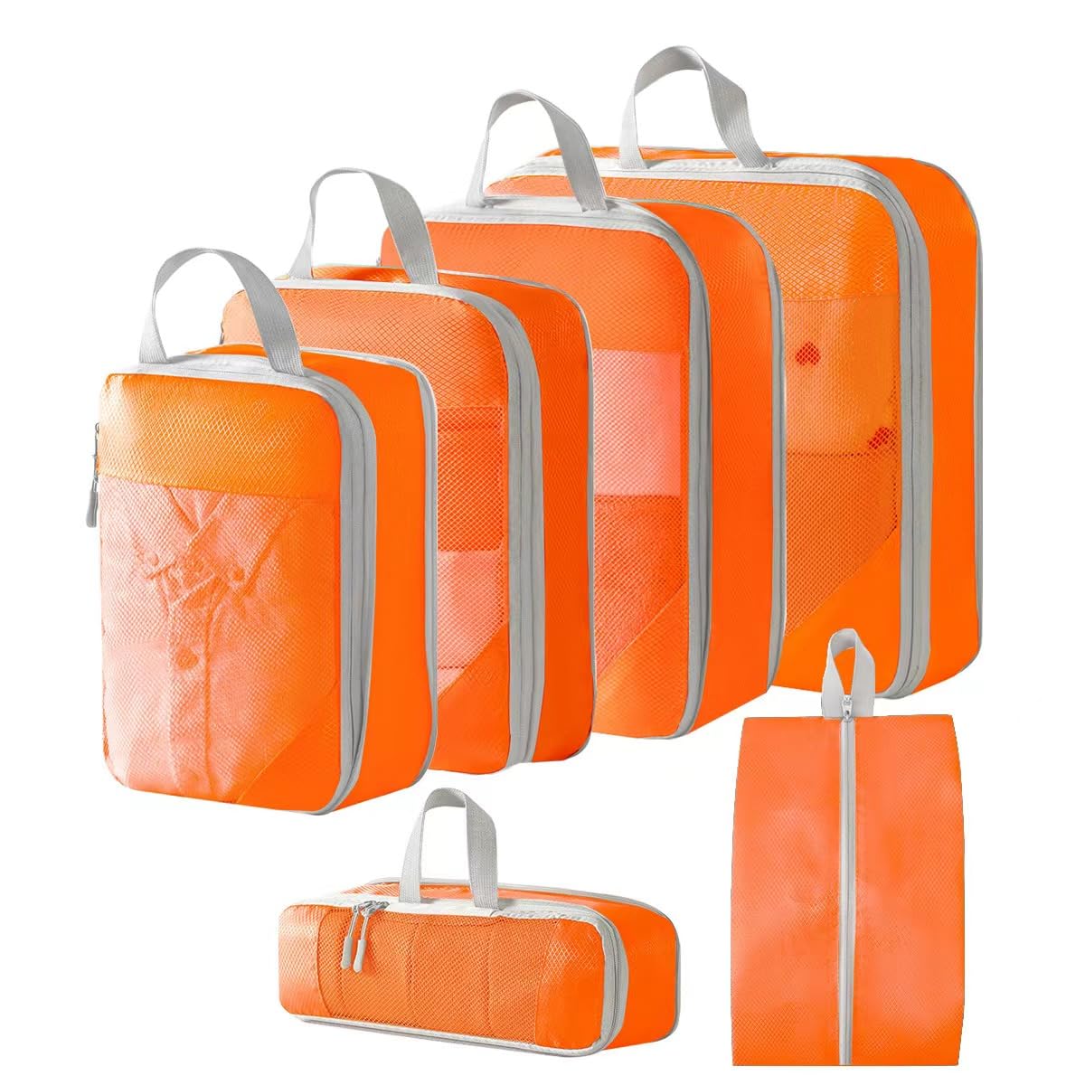 Janmobrian Packing Cubes,Packing Cubes for Suitcases Compression Packing Cubes for Suitcases Travel Accessories Expandable Packing Organizers Lightweight Travel Organizer Cubes(Orange 6 pcs)