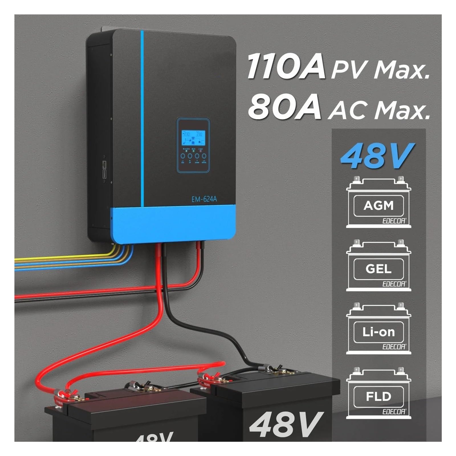 Power Inverter Inversor Corriente Inversor Solar Híbrido De 62 KW con Controlador De Carga Solar MPPT De 110 A 48 V 220 V 230 V 7 KVA para Uso Fuera De La Red.(with WiFi)