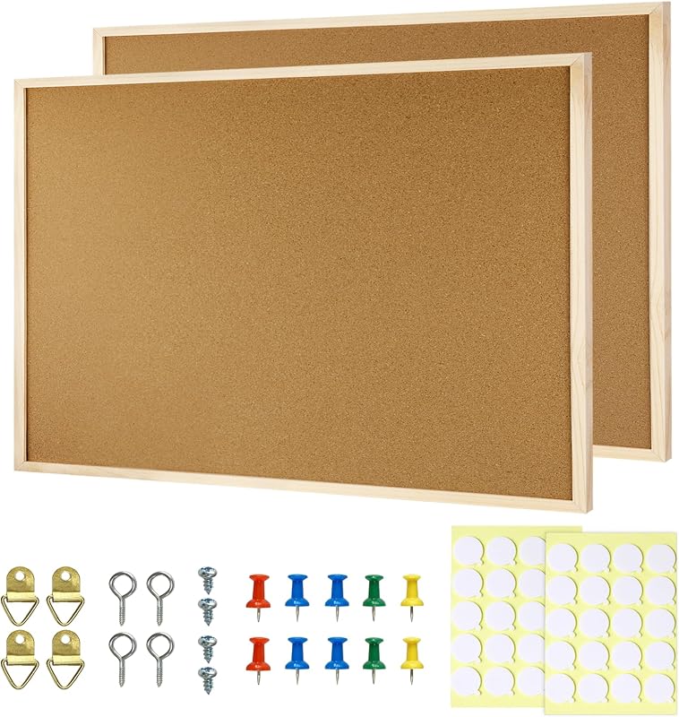 2 Pcs Small Cork Board, 17.7''x13.3'', Wooden Framed | Cork Bulletin Board for Wall, Vision Board Supplies, Prayer Board, Picture Board for Photos, Office, Home Decor, School