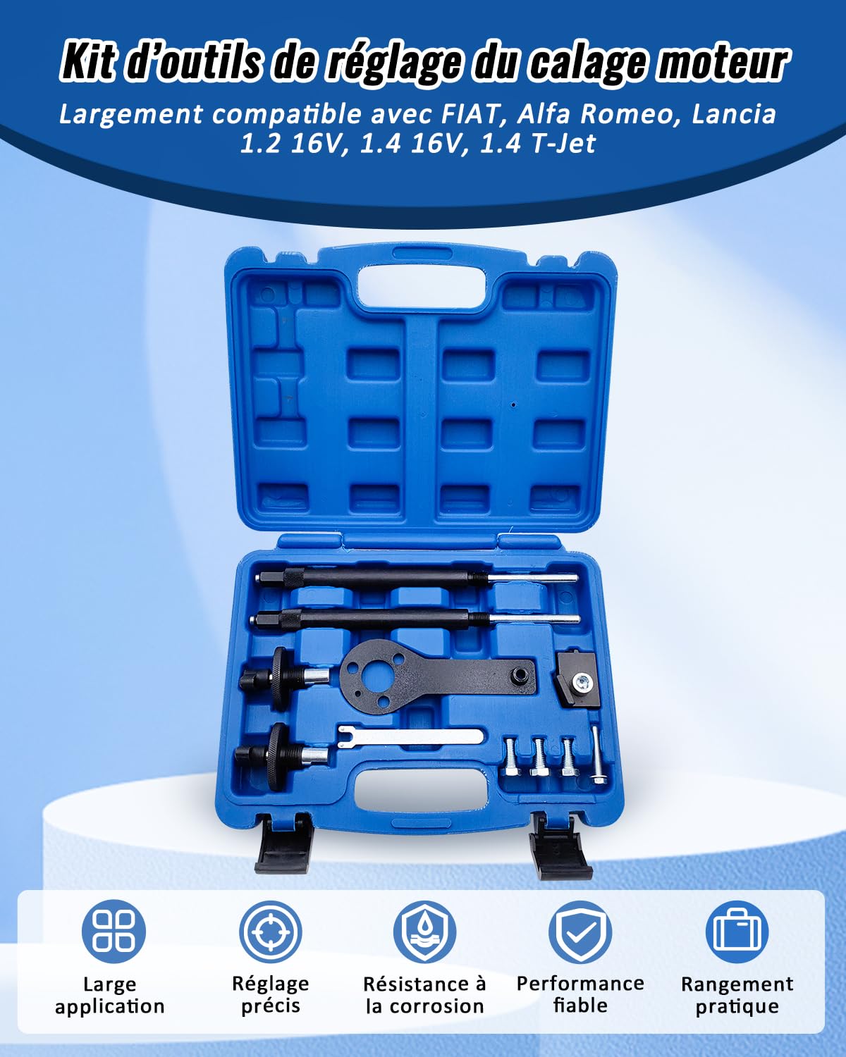 Kit d'outils de réglage Moteur Arbre à cames et Courroie de Calage Distribution Compatible avec Fiat, Alfa Romeo, Lancia 1.2 1.4 16V, T-Jet. OEM 1860985000, 1860987000, 1860992000, 2000004500