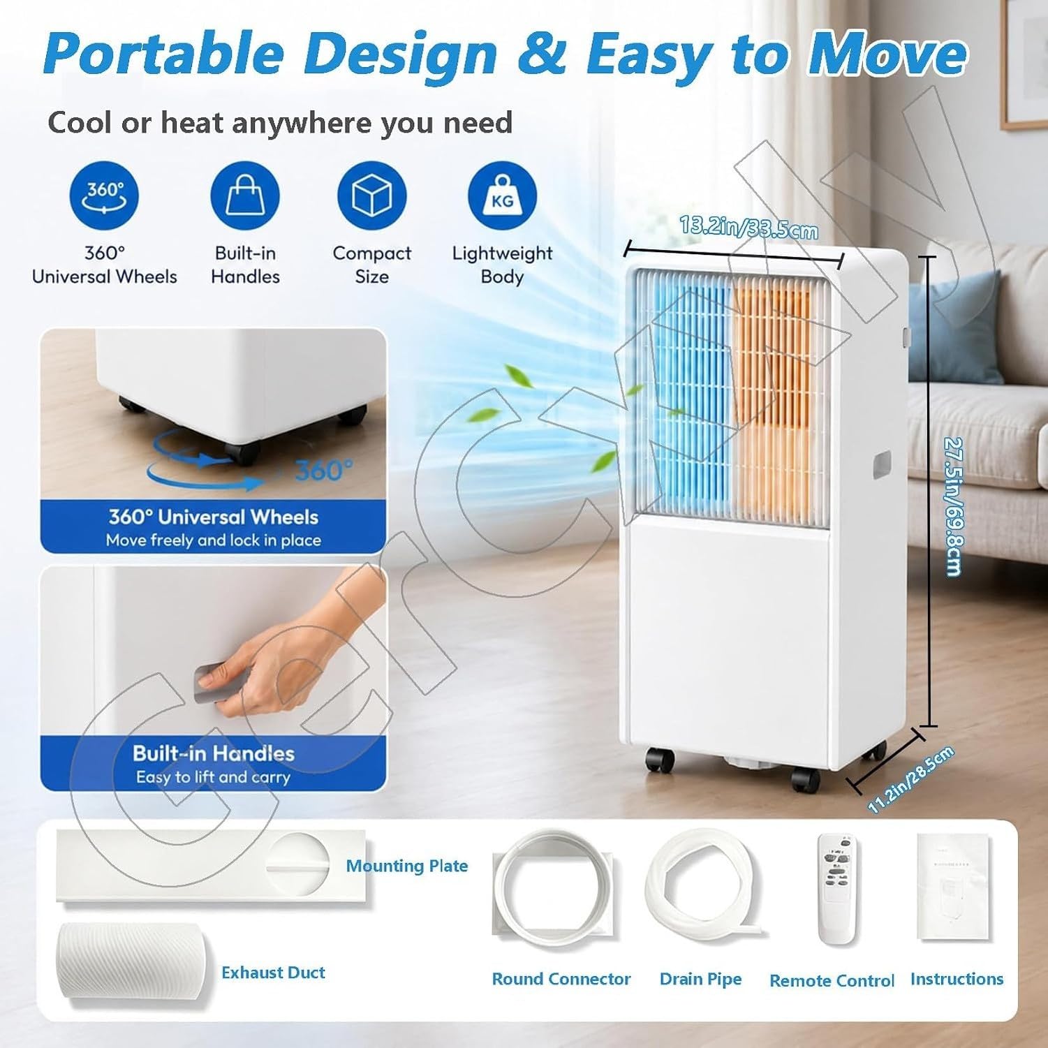 Aire Acondicionado Portátil 14000 BTU Enfriador Potente Unidad AC, Cool