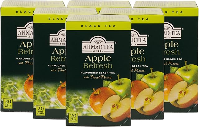 Ahmad Tea Apple Refresh Fruit Black Tea | Black Tea - 6 x 20 Teabag Sachets