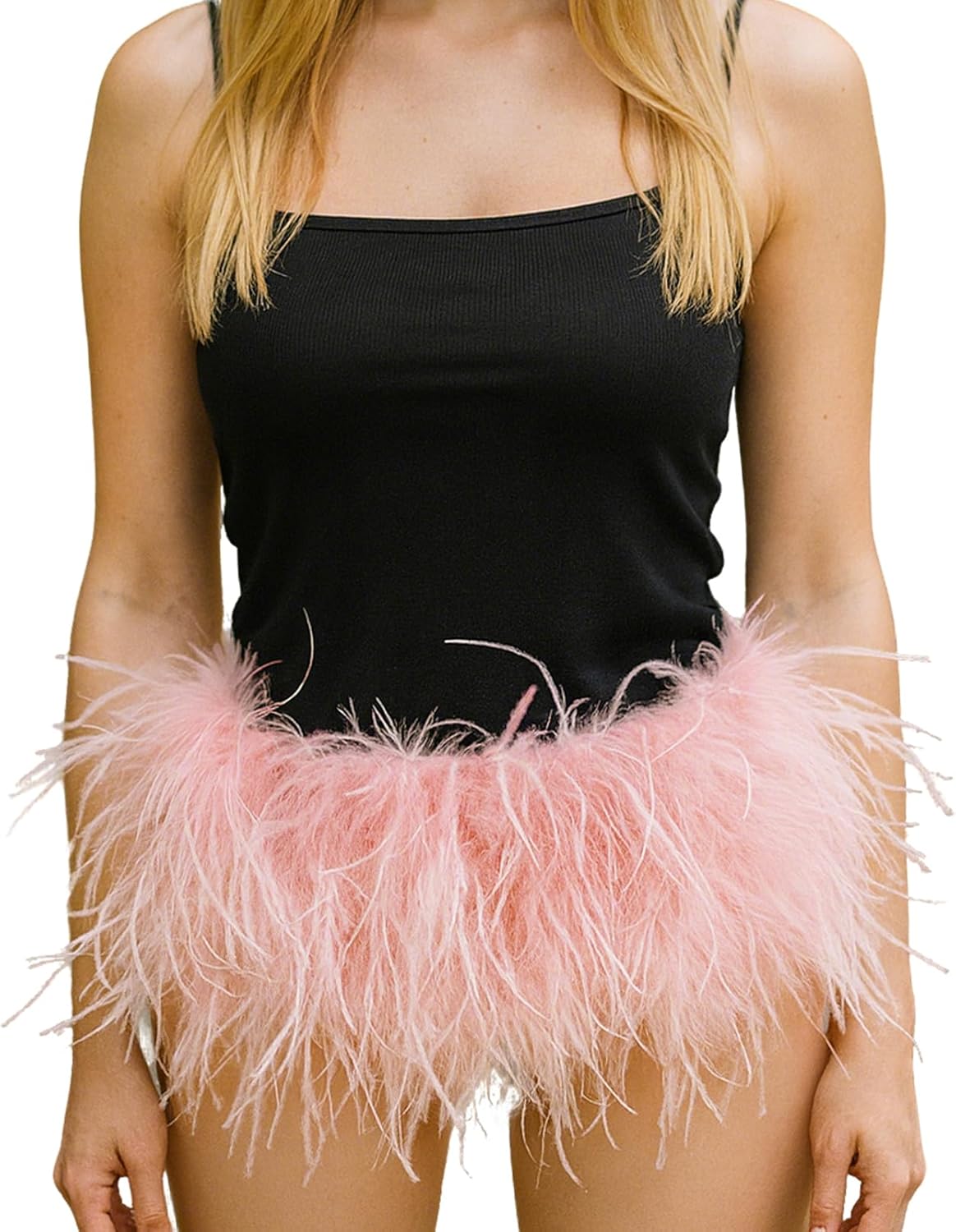LVCOMEFF Women Ostrich Feather Shorts Mini Hot Pants Fluffy Shorts Booty Dance Festival Bottoms