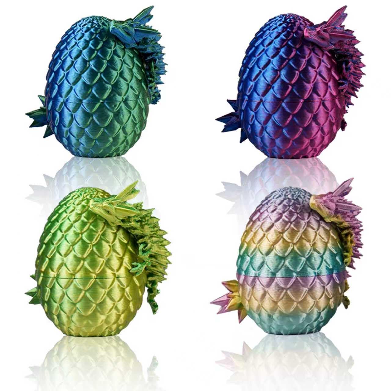 JOMBY 4er Set 3D Drachenei mit Drache – beweglichen Drachenfiguren (12,7 cm) – Kristalldrache mit Gelenken, buntes Überraschungsei, Zappelspielzeug, Geschenk für Kinder ab 5-9 Jahre