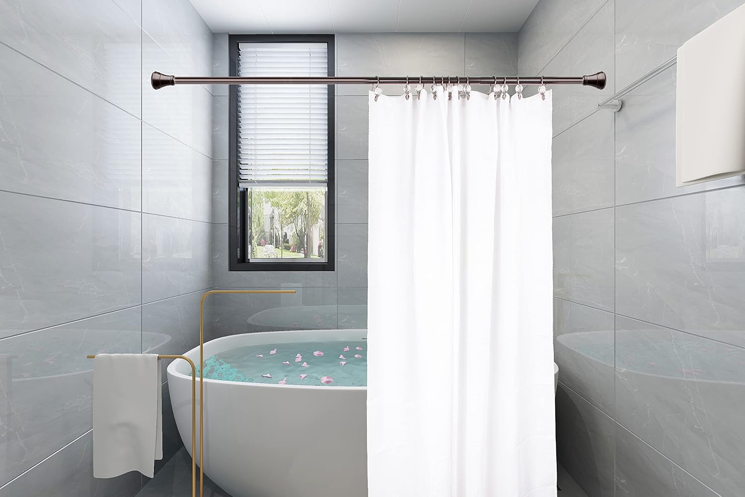 Shower Hooks - Double Shower Curtain Rings for Bathroom - Rust Proof Shower Curtain Hooks for Shower Curtain or Liner - Shower Curtain Rings with Crystal Design - Set of 12, Oil Rubbed Bronze