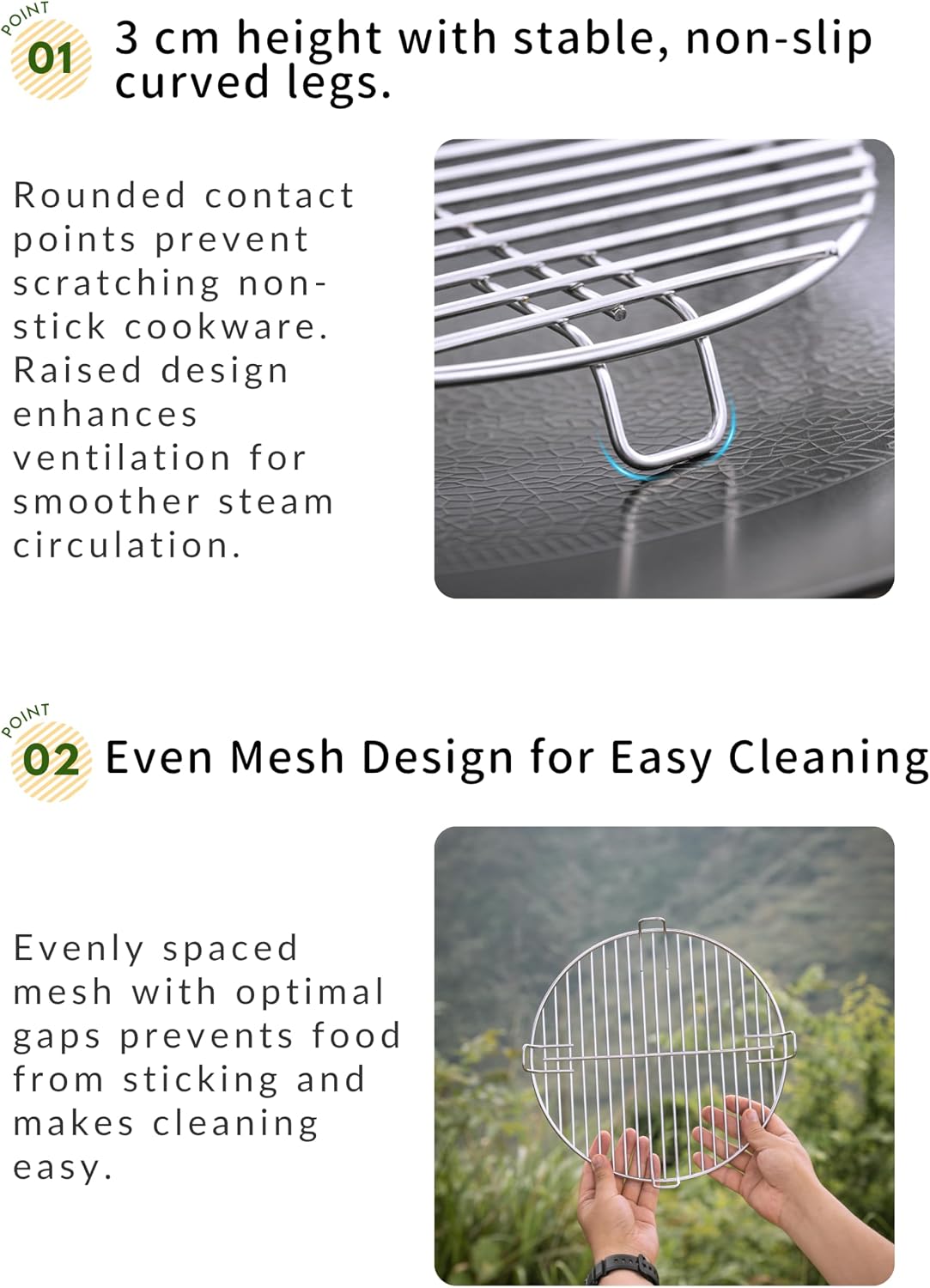CAMPINGMOON 10.6 Inch Round Cooling Rack 304 Stainless Steel Steamer W27
