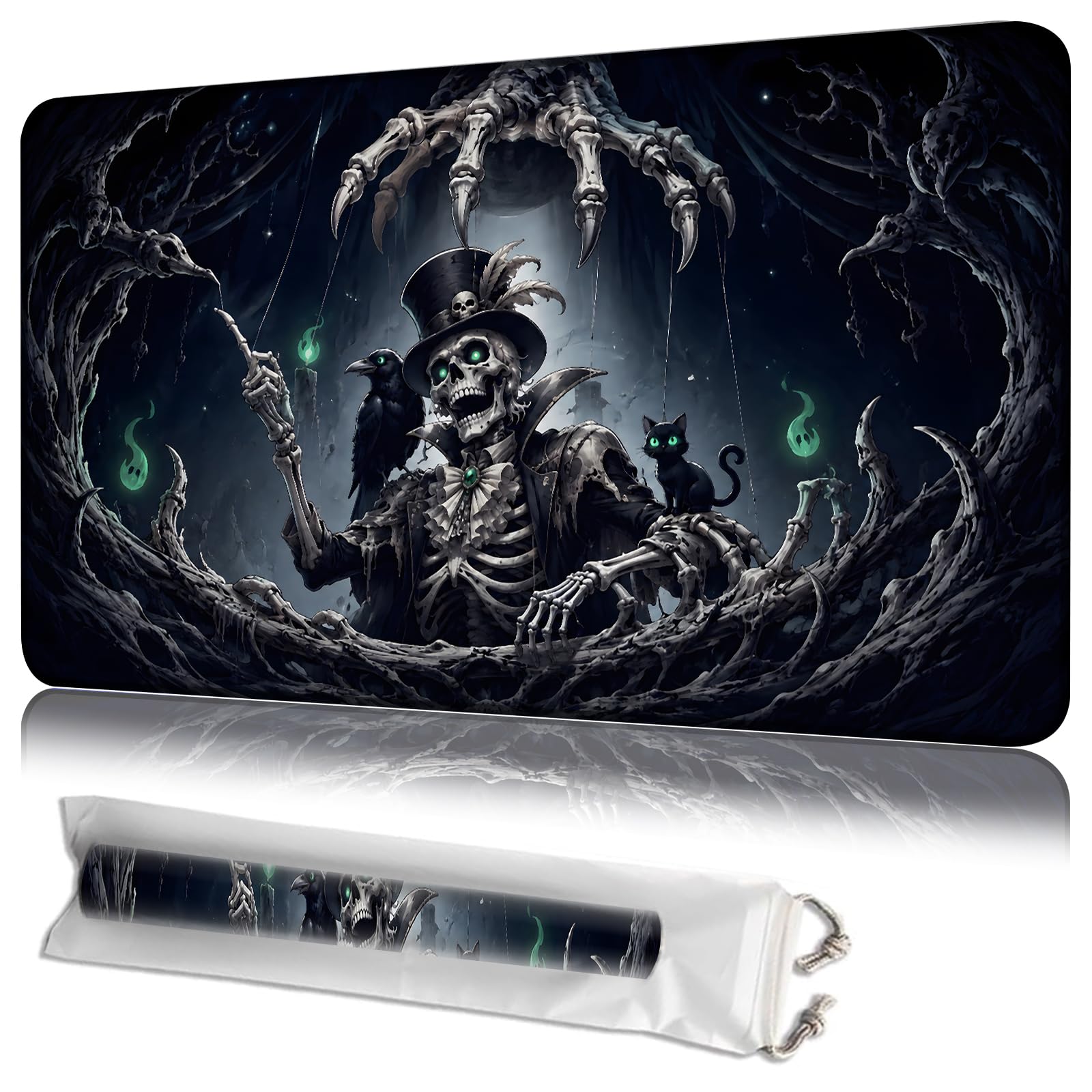 JANENFNA Dark Skeleton Mage MTG Playmat, 24 x 14 Inch Gaming Mat
