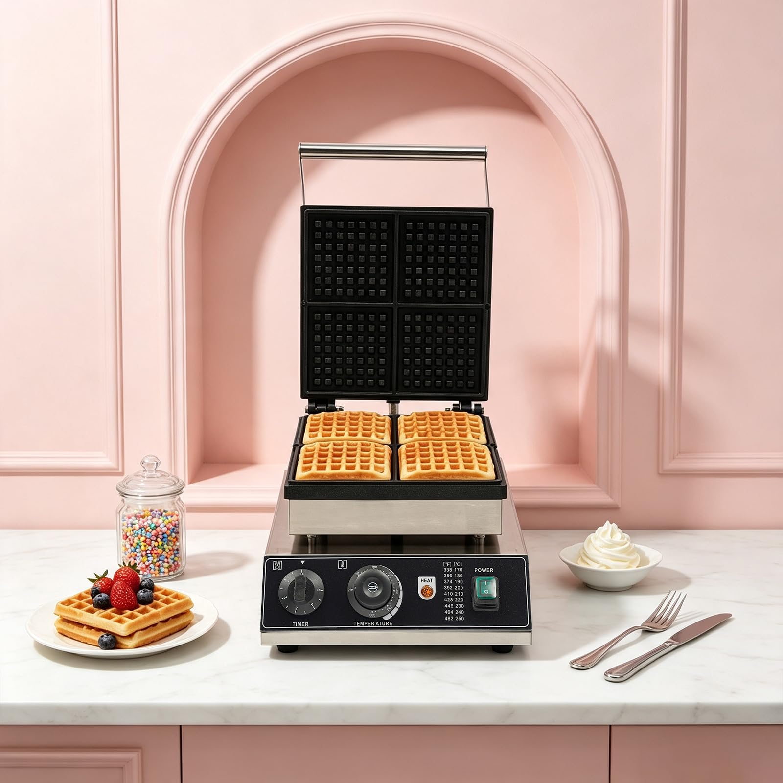 Piastra per waffle professionale, 4 scomparti, per gastronomia