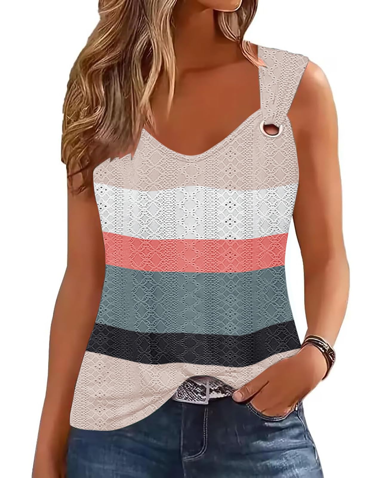 RIROW Women Summer Tops Sleeveless Tank Tops for Women Casual Spaghetti Strap 2025 Trendy Loose Fit Eyelet T Shirts