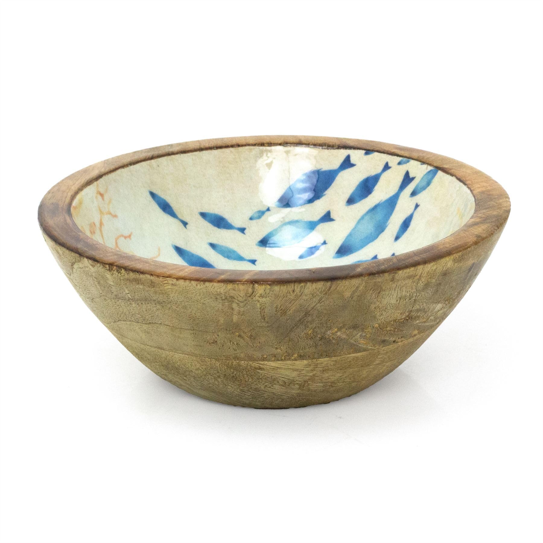 Carousel Home Nautical Wooden Enamel Bowl | Sealife Enamelled Snack Dish | Ocean Design Wood Picnic Nibbles Bowl - 17cm ~ One Supplied
