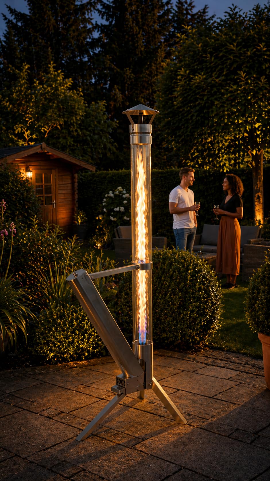 Eden Outdoor Feuerrohr Klassik,Edelstahl Feuersäule und Pelletfackel, Elegante Terrassenheizer und Gartenkamin, stilvolles Terrassenfeuer, langlebig und wetterfest, Alternative für Deine Terrasse