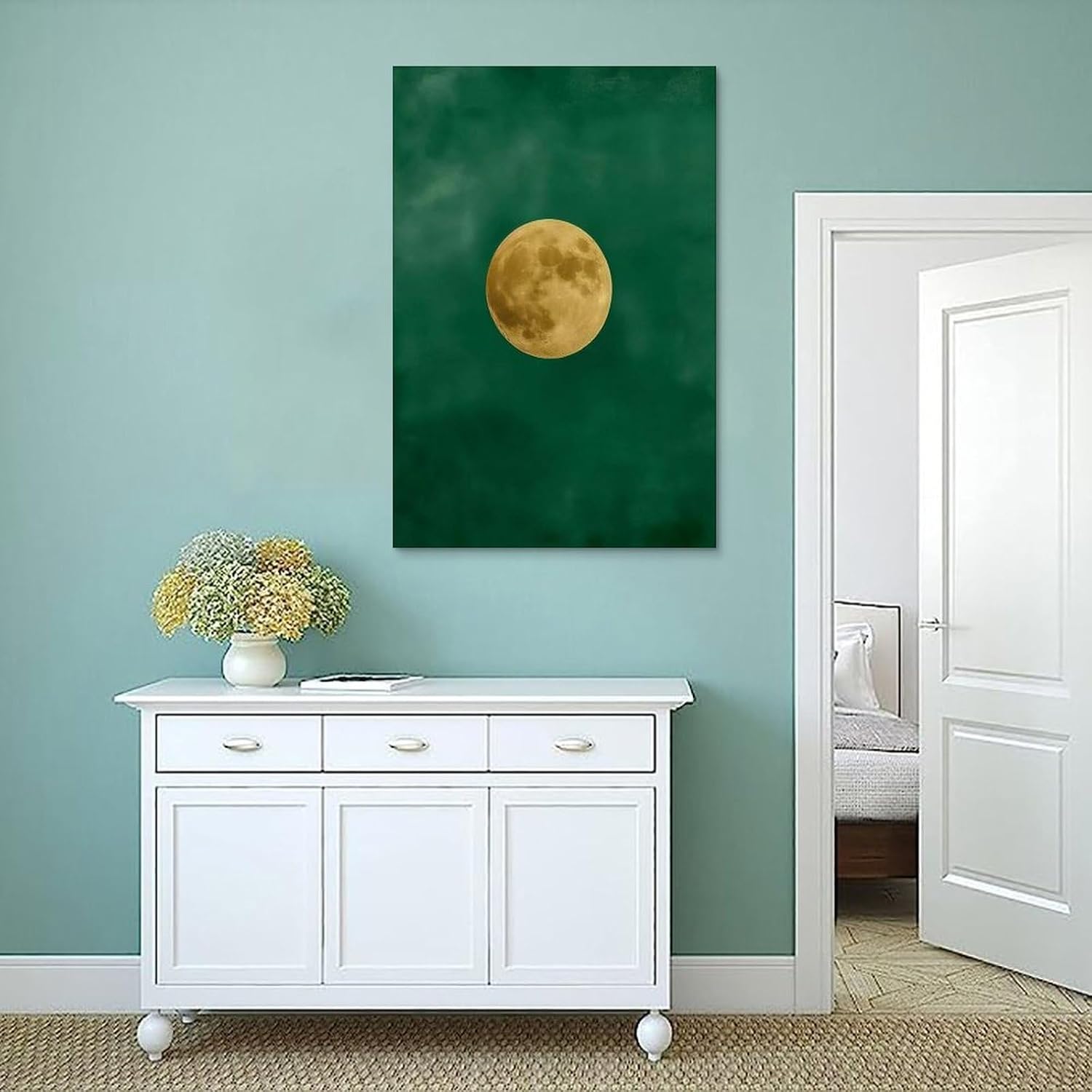 Emerald Green Golden Moon Wall Art 16x24inch Unframe-style image 4