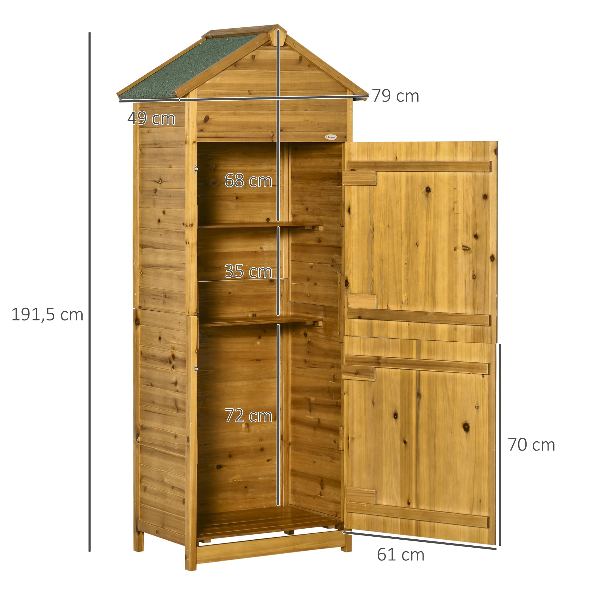 Outsunny Gartenschrank Holz wetterfest Geräteschrank 79x49x191,5cm Satteldach Doppeltür Naturholz