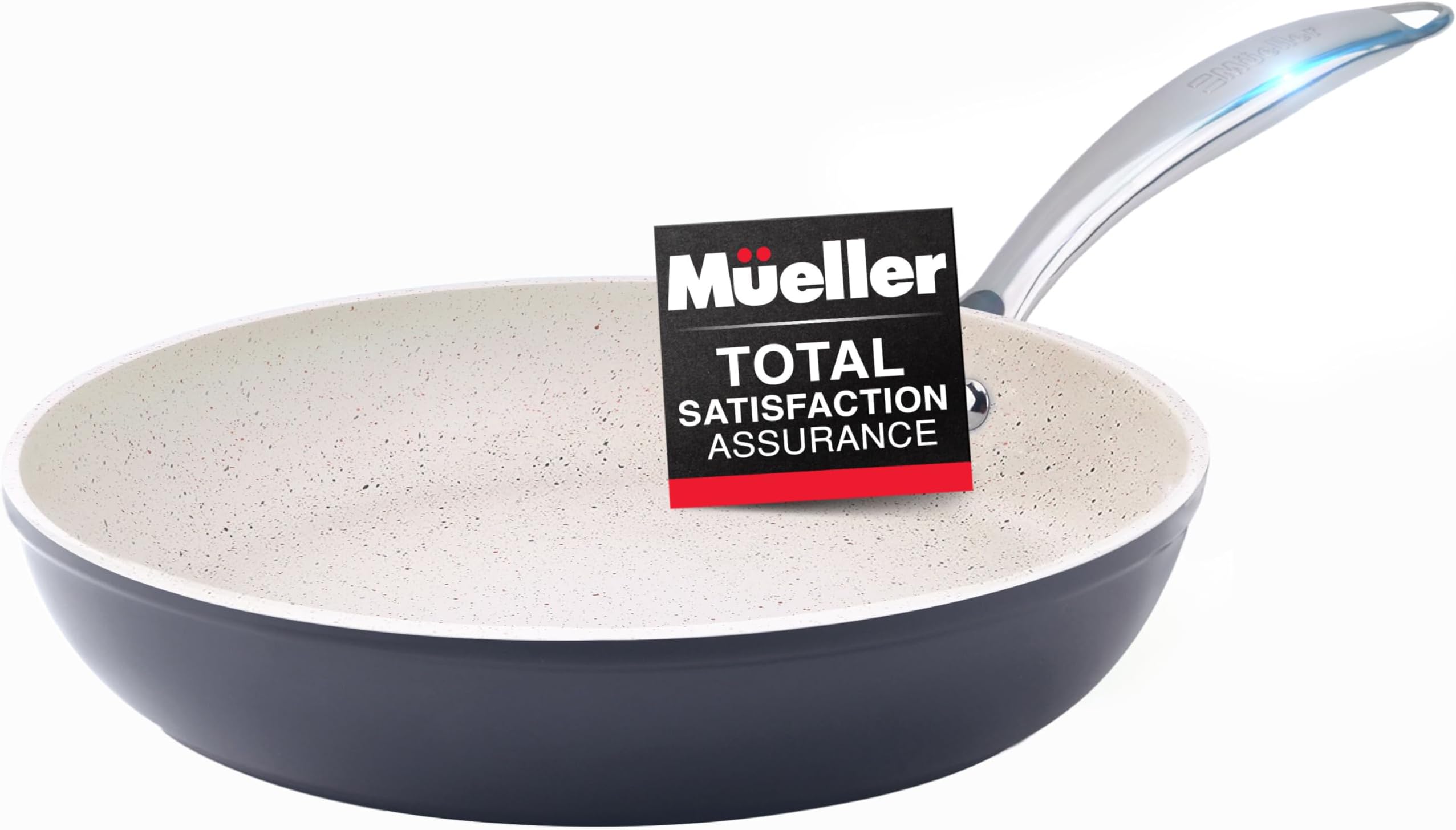 Mueller HealthyStone 12-Inch Fry Pan, Heavy Duty Non-Stick German Stone Coating Cookware, Aluminum Body, Even Heat Distribution, Non-Toxic Fry Pan, with EverCool Stainless Steel Handle, Gray