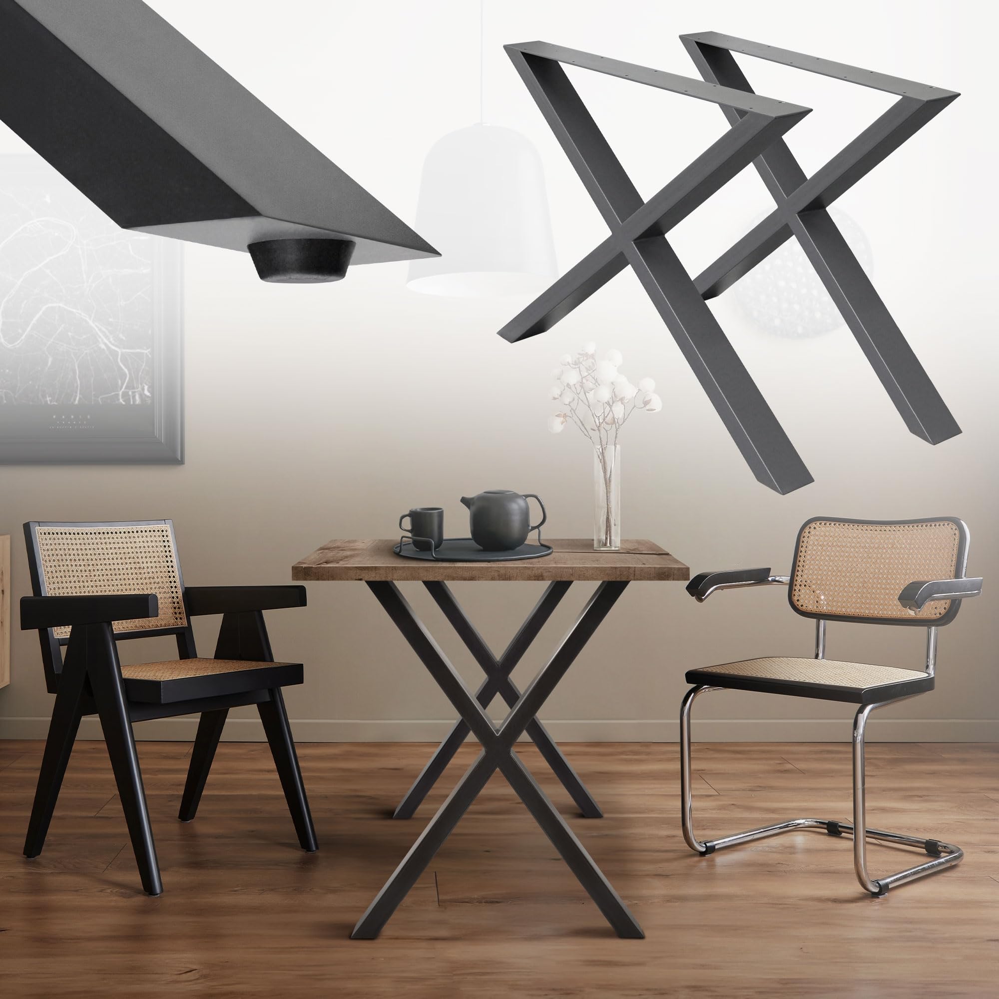 Pieds de table anthracite 60x72 cm en acier ECD Germany pour bureau et meuble