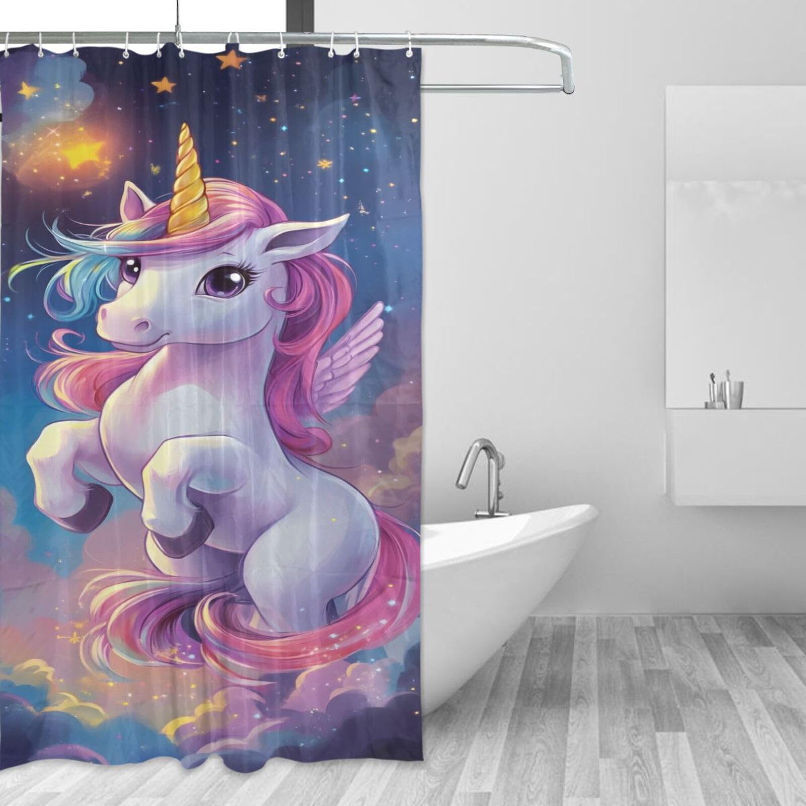 Rideau de douche licorne anti-moisissure et lavable pour éviter l'eau au sol