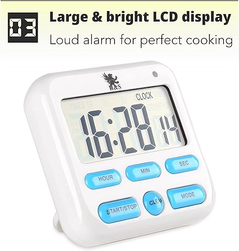 Miniatura 5 de H&S - Reloj despertador digital con temporizador de cocina (pantalla LCD grande, con botón azul)