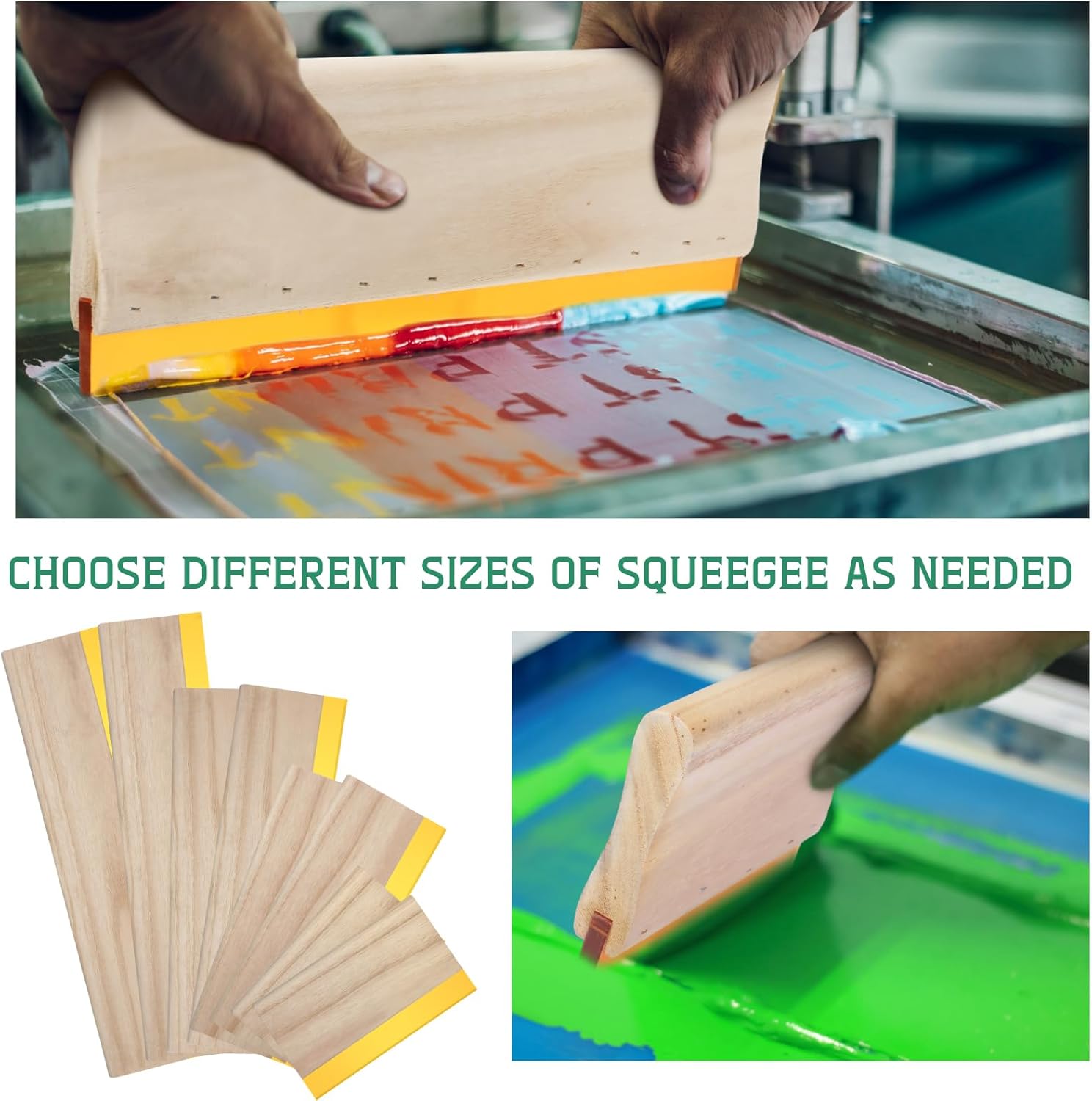 Gisafai 8 Pcs 4 Sizes Screen Printing Squeegee 75 Durometer Wooden Ink Scraper Rubber Art Squeegee Silk Stencil Printing Scraper for Hand Printing Fabric Supplies, 5.9 Inch 9.5 Inch 13.8 Inch 18 Inch