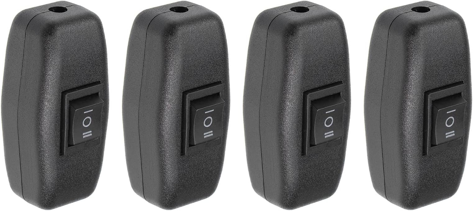 Inline Cord Switch AC 250V 3A On-Off-On Control DPDT Switch, [for Lamp, Bedroom Lighting] - 2.6 x 1.2 Inch/Black/4 Pcs