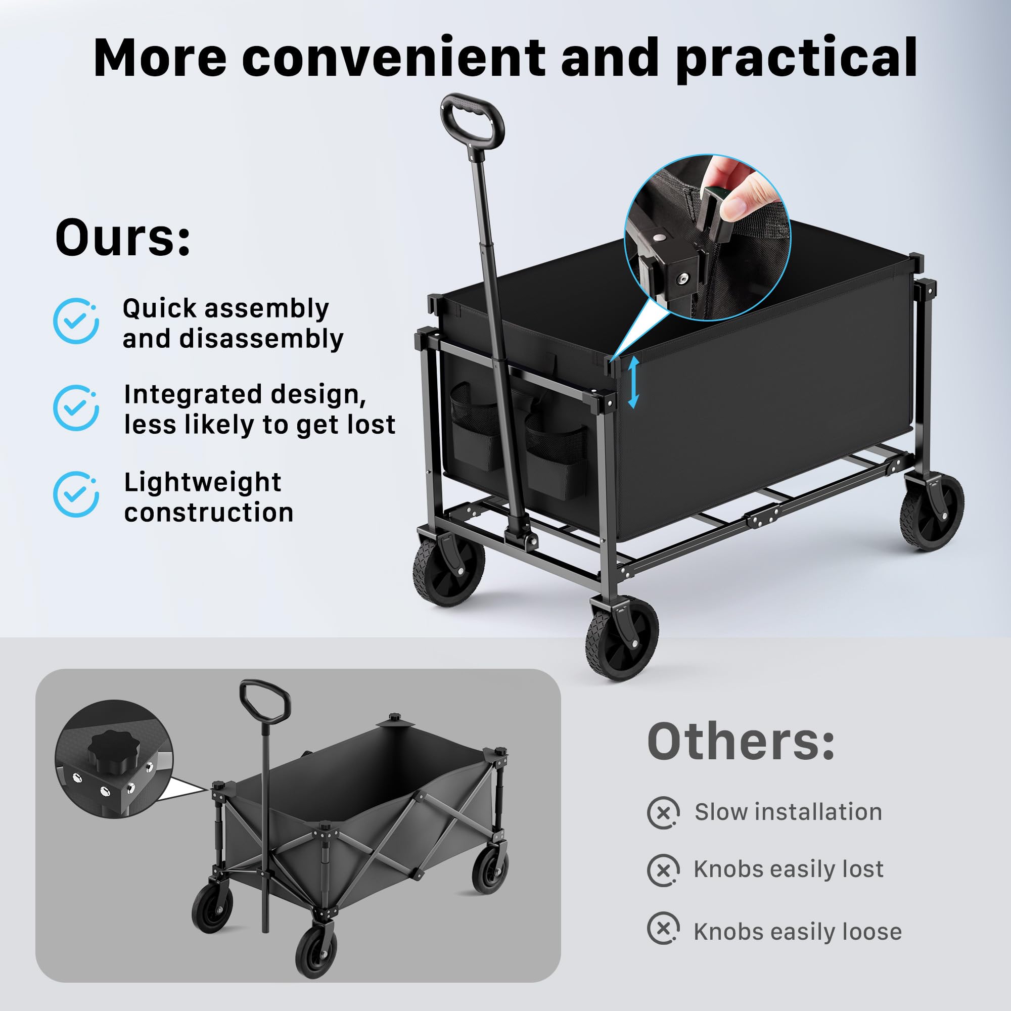 HOMBETTA 29.3" Collapsible Wagon Cart, 150L Heavy Duty Folding Utility Wagon with Wheels, 260 lbs Load, Portable Rolling Cart for Garden, Shopping, Sports, Camping, Black Product Image 6