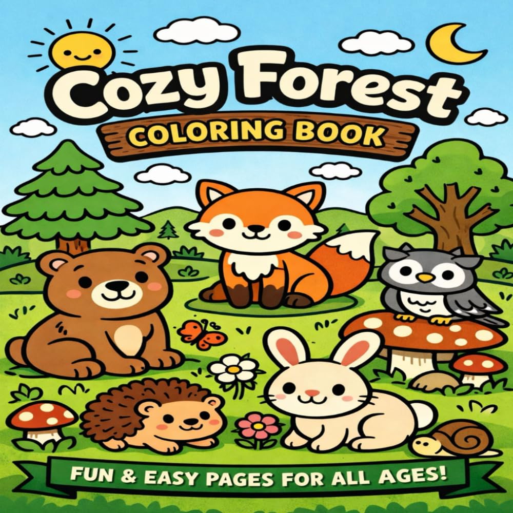 Cozy Forest Animals Coloring Book: Cute Woodland Animals with Simple & Fun Coloring Pages