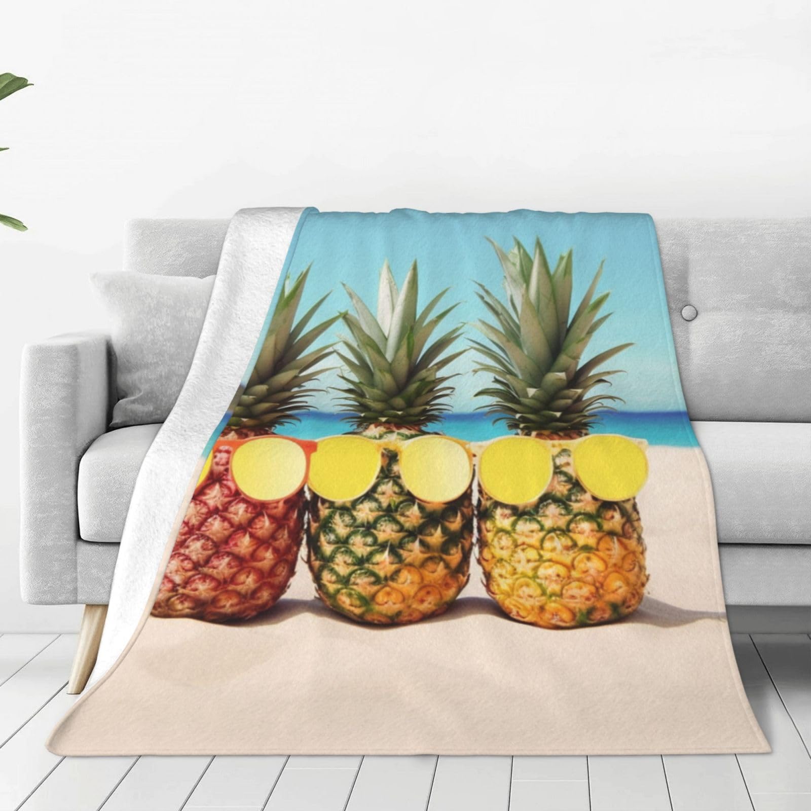 Couverture en flanelle motif ananas jaune 127x102 cm pour chambre