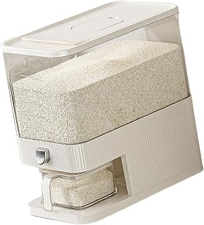Cyni Cubo de arroz de gran capacidad para almacenamiento de harina, resistente al polvo, para uso en cocina, color blanco y caqui