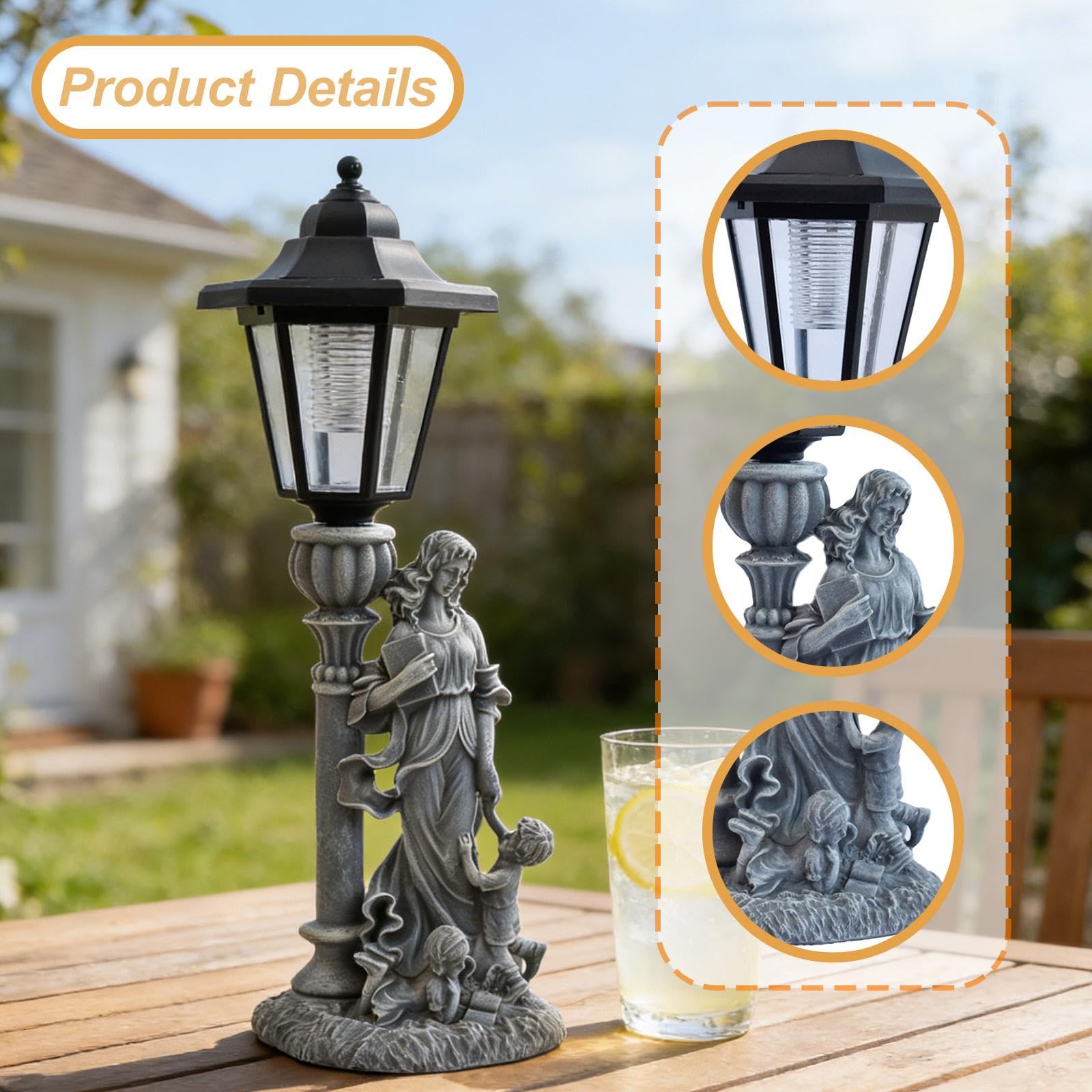 Estatua de Jardín con Luz Solar Ornamento de Césped Resistente Figura Escultura Decorativa para Uso en Patio Sendero Balcón Jardín 23cmx18cmx27