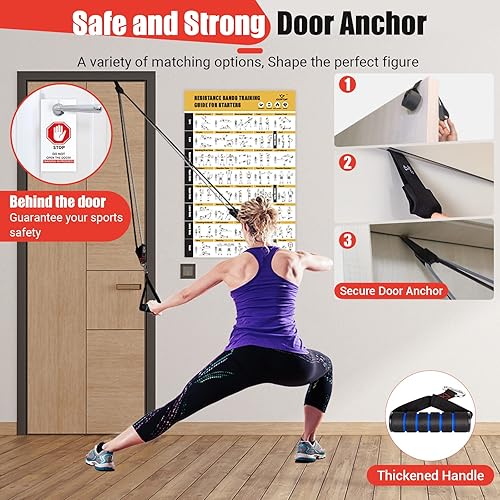 Miniatura 4 de Bandas de resistencia con asas para mujeres, bandas de ejercicio de 5 niveles para terapia física, yoga, pilates, anclaje de puerta, bolsa de